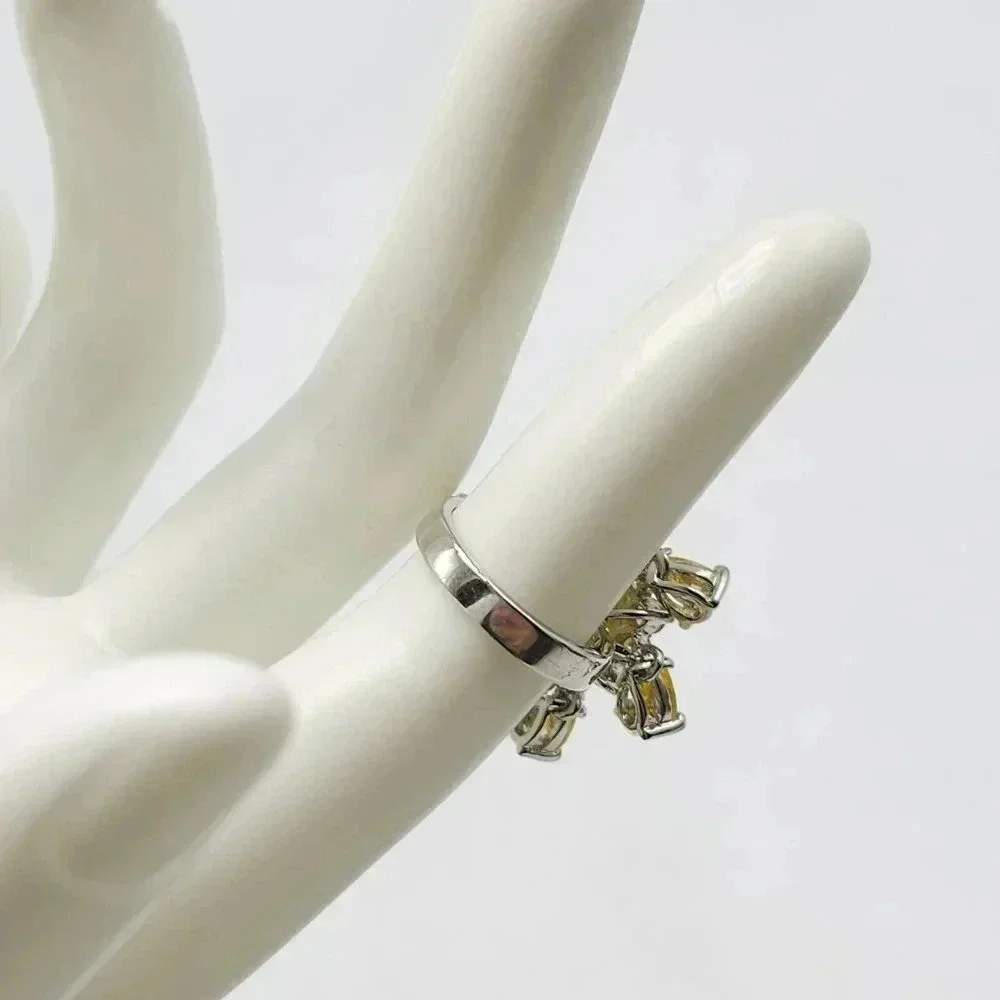 UNCAS Sterling Silver .925 Yellow Rhinestone Dangle Bling Ring Size 5
